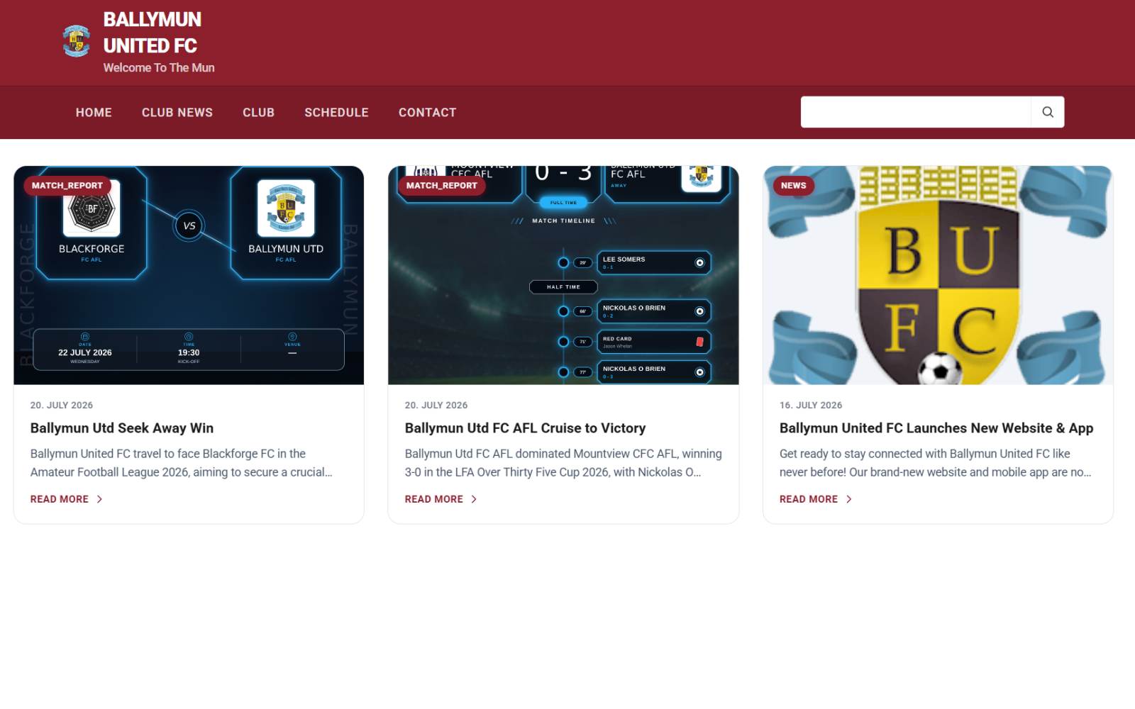 News-first & klar Vereinswebsite in der Desktop-Ansicht